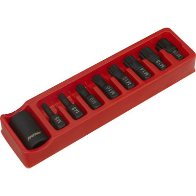  - 9 Piece Chromoly Impact Spline Socket Bit Set With Holder1/2" Drive