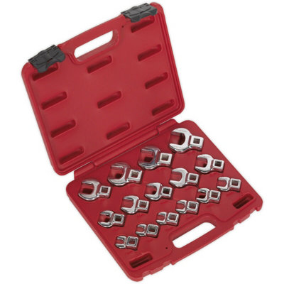  - 15-Piece Open Ended Crow's Foot Nut Spanner Socket Set With 3/8" Drive Ratchet