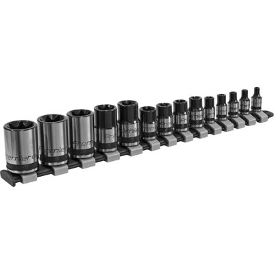  - 14 Pack Trx Star Socket Set1/4" 3/8" 1/2" Square Drive Premium Black Chrome