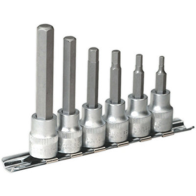 B&Q 6 Piece Hex Socket Bit Set For 3/8 Inch Drive - 3Mm To 10Mm Allen Male Bits