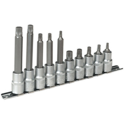  - 10Pc Spline Socket Bit Set1/2" Square DriveM5 To M12 Long & Short Shafts