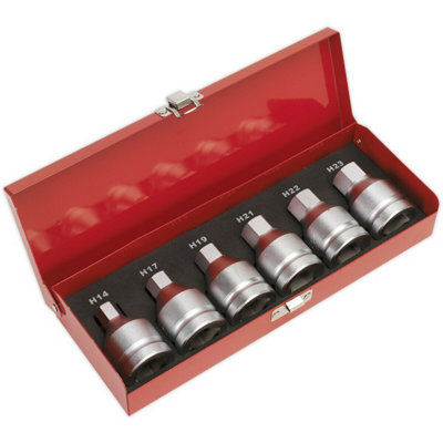 6Pc Hex Socket Bit Set3/4" Square DriveH14 To H23 Large Metric Allen Bolt from B&Q