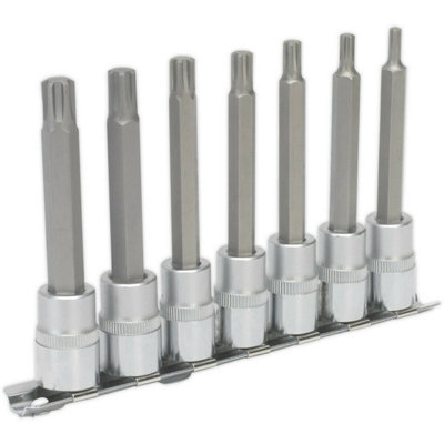 B&Q 7Pc Ribe Star Socket Bit Set - 3/8" Square Drive - 95Mm Long S2 Steel Shafts