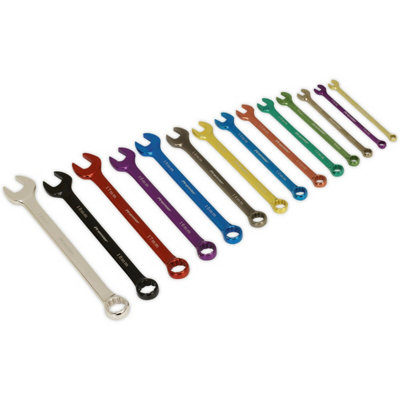 B&Q 14-Piece Multi-Color Combination Spanner Set - Metric 12-Point Socket Wrench