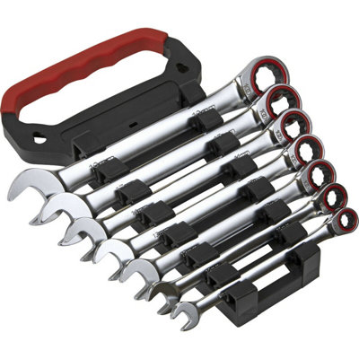 Premium 7-Piece Ratchet Spanner Set12 Point Metric Chrome Vanadium from B&Q