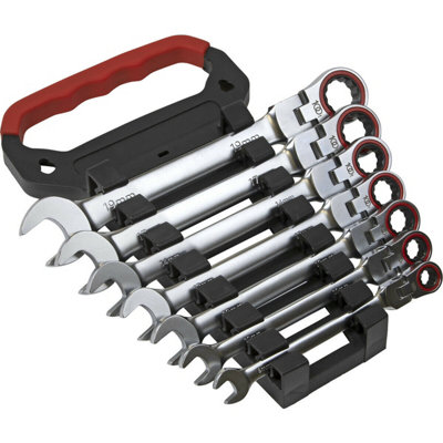7-Piece Flexible Head Ratchet Spanner Set12 Point Metric Sockets For Tight Spaces from B&Q