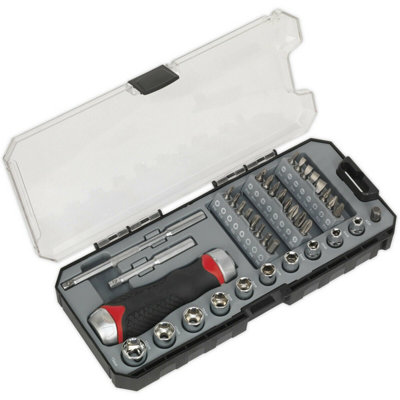  - 38 Pack Fine Tooth Ratchet Screwdriver Socket And Bit SetComfort Grip Handle