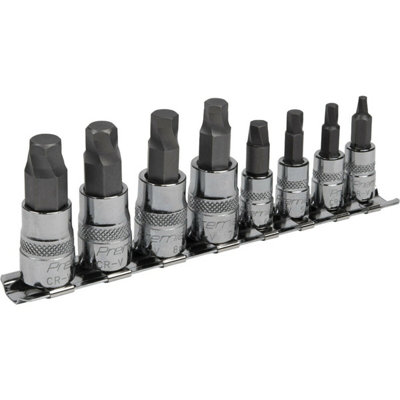  - Professional 8 Piece Lock On Hex Socket Bit SetDurable S2 Steel Bits For 1/4" & 3/8" Drives