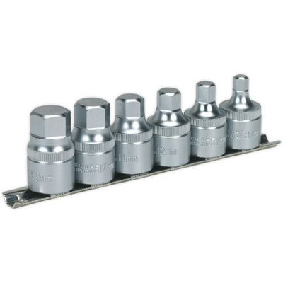  - 6Pc Stubby Hex Key Socket Bit Set1/2" Square Drive Short Shaft S2 Steel Allen