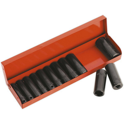 Premium 12 Piece Impact Socket Set3/8" Drive Deep Sockets For High Torque Applications from B&Q