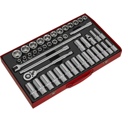  - 46-Piece Metric Socket Set With Ratchet Handle1/2 Inch Drive