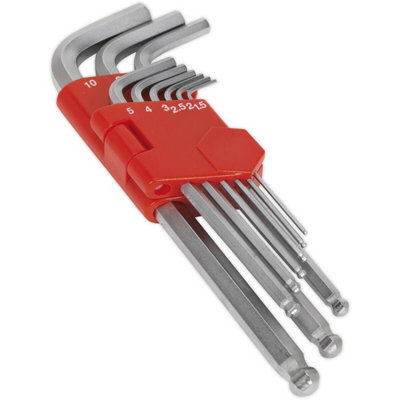  - 9 Piece Long Ball-End Hex Key Set For Efficient Fastening79 To 180mm Lengths