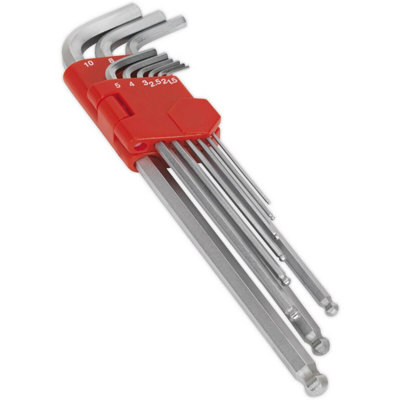  - 9 Piece Extra-Long Ball-End Hex Key Set92230mm Length1.5 To 10mm Size