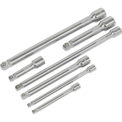  - 7-Piece Chrome Extension Bar Set For 1/4" 3/8" & 1/2" DrivePremium Quality