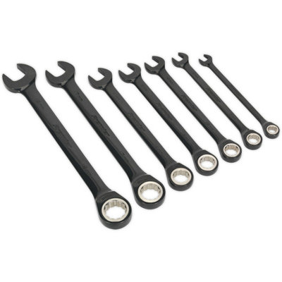  - Premium 7-Piece Ratchet Spanner Set With 12 Point Metric SocketsBlack Series