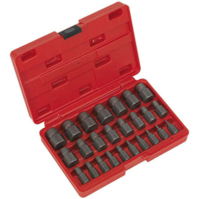 25 Piece Multi-Spline Screw Extractor SetReverse Spiral DesignHex Head from B&Q