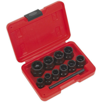  - 11 Piece Bolt Extractor Set3/8" Sq DriveReverse Spiral FlutesChromoly