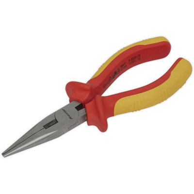 B&Q 160Mm Long Nose Pliers - Serrated Jaws - Hardened Cutting Edges - Vde Approved