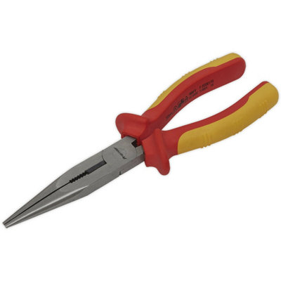 B&Q 200Mm Long Nose Pliers - Serrated Jaws - Hardened Cutting Edges - Vde Approved