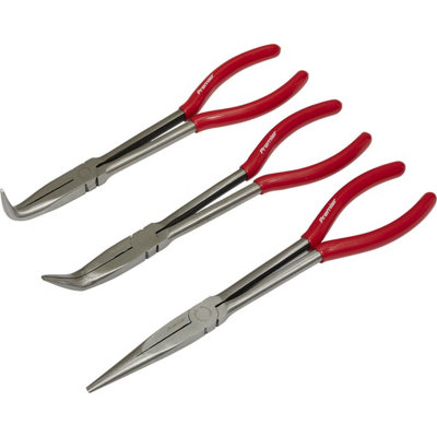 3 Piece 280mm Needle Nose Pliers SetStraight & Angled NoseSerrated Jaws from B&Q
