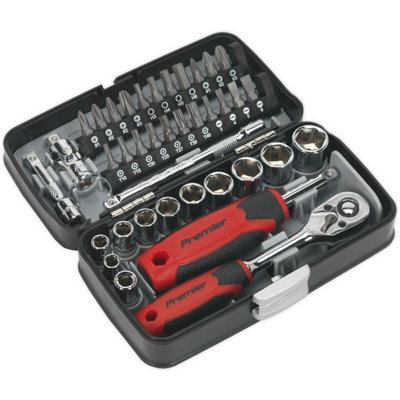 Comprehensive 38 Piece 1/4 Inch Drive Socket And Bit Set With Ratchet Wrench from B&Q