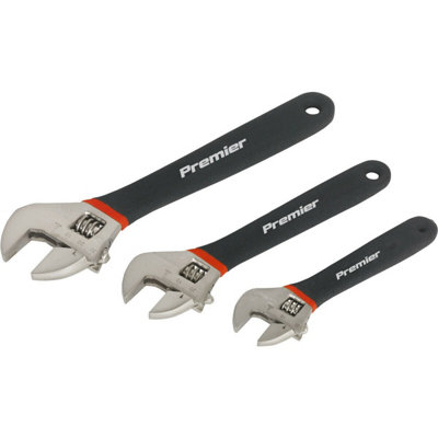 3 Piece Adjustable Wrench Set100mm 200mm & 250mmMachined JawsMetric from B&Q