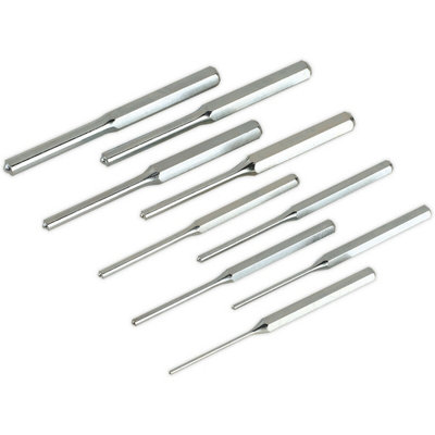 9 Pc Parallel Roll Pin Punch SetHardened & Tempered Steel PunchesMetric from B&Q