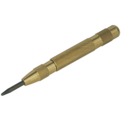 125mm Automatic Centre PunchKnurled Brass BarrelSpring Loaded Steel Point from B&Q