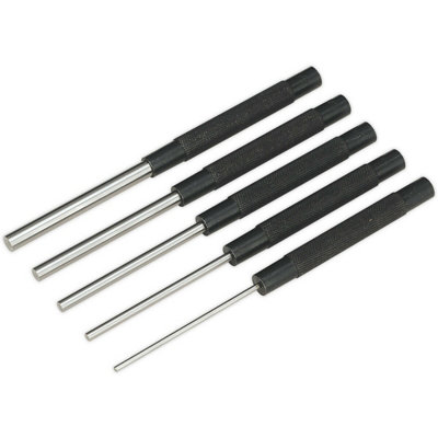  - 5 Piece Long Pattern Parallel Pin Punch Set200mm LengthHardened & Treated
