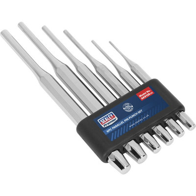 B&Q 6 Piece Premium Parallel Pin Punch Set - Hardened & Tempered - Polished Chrome