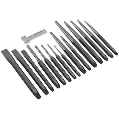 16 Piece Durable Steel Punch And Chisel Set With Sharpening Gauge For Precision Work from B&Q