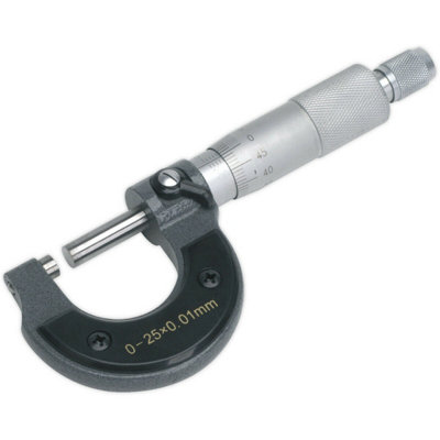 Precision External Micrometer 0-25mm With Thimble Adjustment And Locking Mechanism from B&Q
