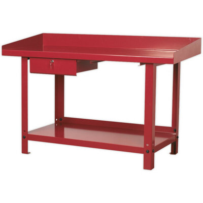 Durable 1.5M Steel Workbench With Lockable Drawer And Shelf Storage from B&Q