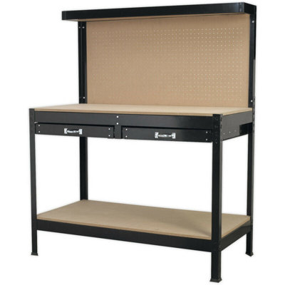 B&Q 1.2M Workstation With Pegboard, Drawers, And Storage Shelf - Durable Mdf Top