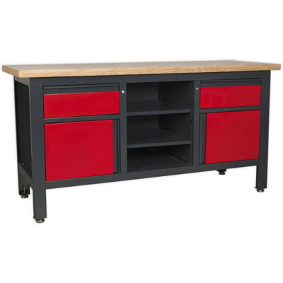 Lockable Workstation- 2 Draw & 2 Cupboard With Pegboard & Open Shelves Storage 5056524256596 - Image 3
