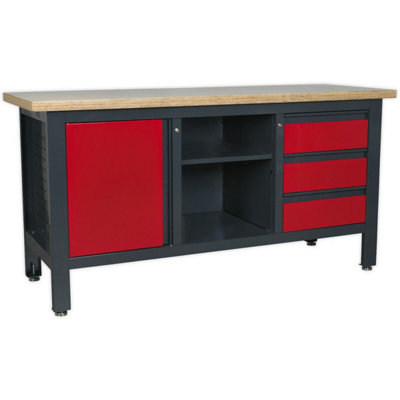  - Lockable Workstation- 3 Draw & Cupboard With Pegboard & Adjustable Shelf Storage
