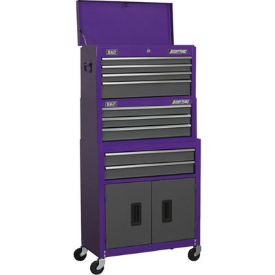 B&Q Premium 9 Drawer Tool Chest Unit - Topchest Rollcab Combination Purple