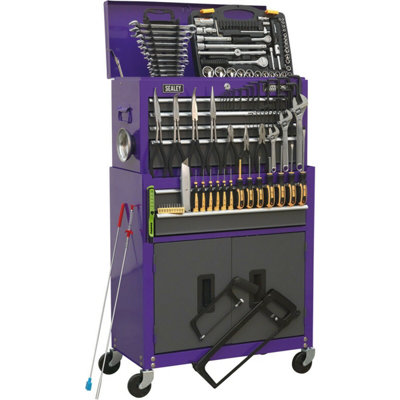 Premium 6 Drawer Tool Chest And Rollcab Bundle With 128 Piece Tool Kit In Stylish Purple And Grey from B&Q