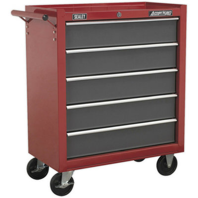 B&Q 5 Drawer Portable Tool Chest With Locking Mechanism And Mobile Storage Red