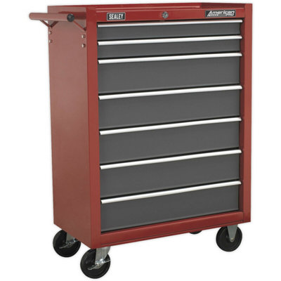 7 Drawer Red Portable Tool Chest With Lock And Ball-Bearing Slides from B&Q