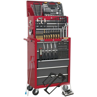 14 Drawer Tool Chest And Rollcab Set With 239 Piece Tool Kit In Red And Grey from B&Q