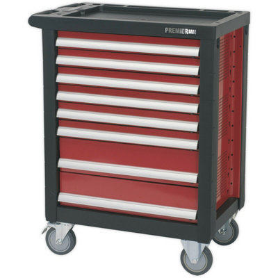 B&Q Portable Tool Chest With 8 Drawers - Locking Mobile Storage Solution Red