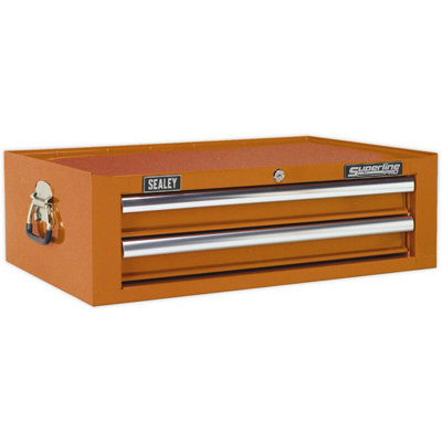 - Orange 2 Drawer Mid-Box Tool ChestLockable Storage Cabinet 670X440X210mm
