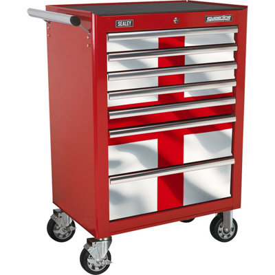 B&Q Portable 7 Drawer Tool Chest With Lock - Mobile Storage Solution Red