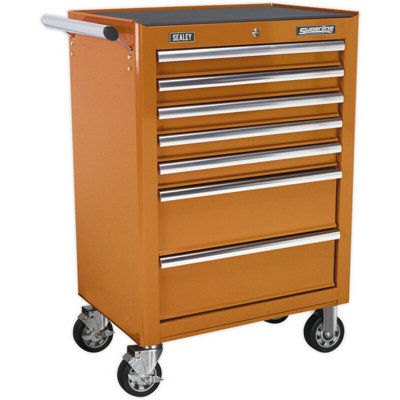 Heavy-Duty 7 Drawer Orange Portable Tool Chest With Locking Mechanism from B&Q