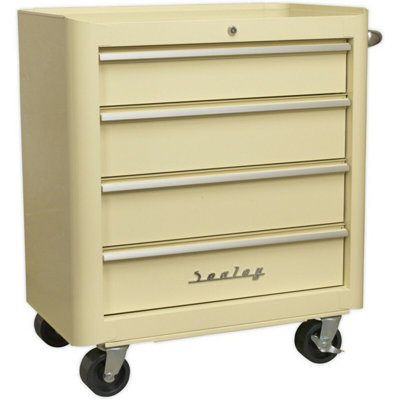 B&Q 730Mm Retro Portable Tool Chest With 4 Drawers And Locking Mechanism Cream