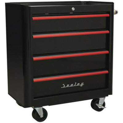 Retro Black 4 Drawer Portable Tool Chest With Lock And Mobile Storage from B&Q