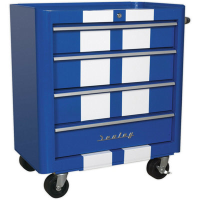 Retro Blue Portable Tool Chest With 4 Drawers And Lock For Secure Storage from B&Q