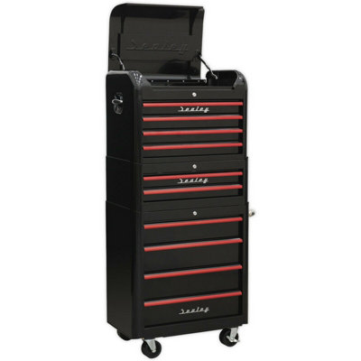 Retro 10 Drawer Tool Storage BundleBlack With Red Accents from B&Q