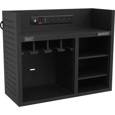 Durable 760mm Power Tool Storage Rack With Power Strip For 4 Tools from B&Q